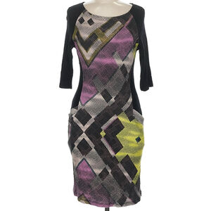 Desigual Cocktail Dress Black Multicolor Argyle Print Women's Medium